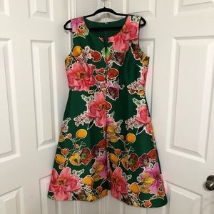 🛑✋🔥 SALE Talbots Green Floral Fit and Flare Dress sz 14